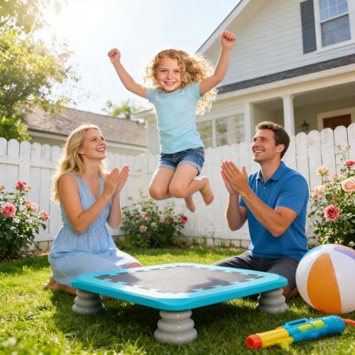 Mini Trampoline for Kids, 25 Inch Square Bouncy Board for Kids, Sensory Trampoline for Autism Kids Indoor with Non Slip Base, Max Load 330 lbs, for Kids Ages 3-12 Boys Girls