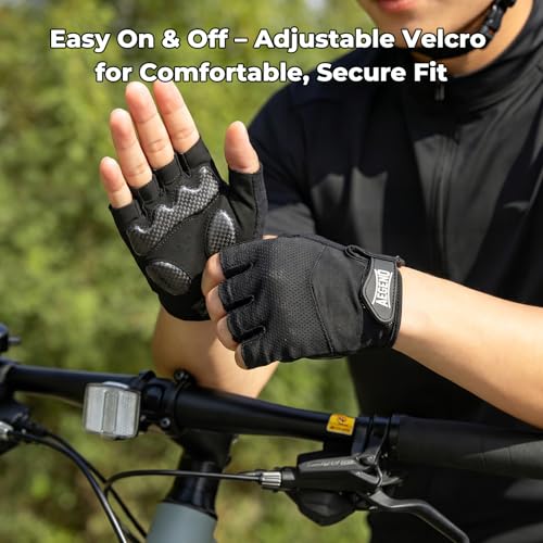 Aegend Half-Finger Cycling Gloves, Anti-Slip Shock-Absorbing Padded Palm, Breathable Mesh for Biking, Fitness and Outdoor Activities (Black) - size: Large