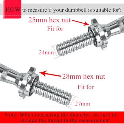 Lamoutor 2Pcs Anti-Slip Hex Nut Collar Screw for Barbell Dumbbell Weight Lifting - size: 25mm+28mm