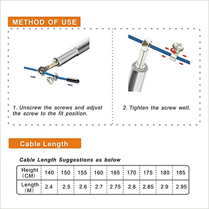 Speed Jump Rope - 360° Swivel Ball Bearing - Adjustable steel coated rope-Aluminum Anti Skipping Handle -Fitness Training Boxing Sports Exercises -Suitable for Kids and Adults - color: Sillver