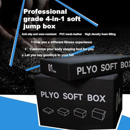 LICOME 4-in-1 Foam Jumping Exercise Box Plyo For Home Gym Non-slip PU Leather Cover For Workouts Training Strength - size: 1