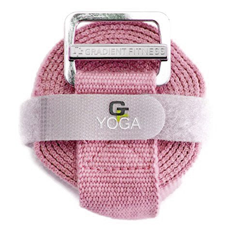 Yoga Strap, Friction-Less Easy-Feed Buckle, Super Soft Cotton/Polyester Blend Webbing, Free eGuide. (8 Feet) - color: Pink