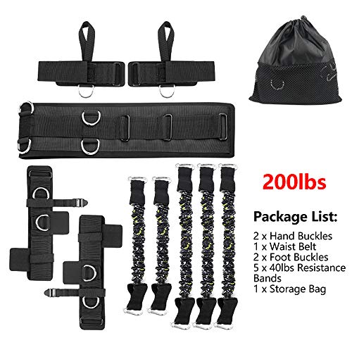 Boxing Resistance Bands Set for Speed and Agility, Workout Band Ankle Exercise Bands Legs Ankle Straps for Resistance Training Enhance Explosive Power - color: Black-200lbs