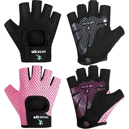 Geyoga 2 Pairs Workout Gloves Adjustable Gym Exercise - color: Black, Pink, size: Small
