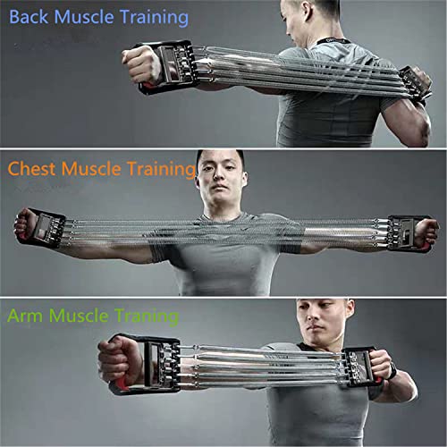 Chest Expander Exercise Resistance Bands Adjustable Hand Gripper Arm Pull Bar Arm Muscle Exerciser with 5 Springs Strength Trainer for Home Gym Muscle Training Exerciser,Red