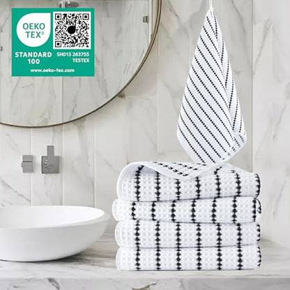 POLYTE 430 GSM Poly Blend Microfiber Quick Dry Waffle Hand Towel, 16x30 in - color: White/Black