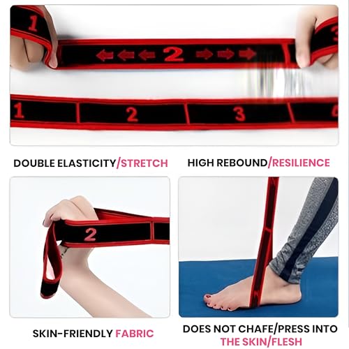 Stretching Strap - Yoga Stretch Belt with 8 Loops, Multi-Segment Design & Storage Bag - Elastic Exercise Strap for Physical Therapy, Home Workout, Pilates