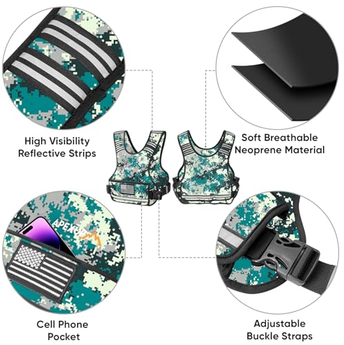Adjustable Weighted Vest, 4-10lb/12-18lb/20-32lb Vest with 6 Ironsand Weights and Large Pocket, Weight Vest for Men Women Strength Training, Running, Walking - color: Digital Camo, size: 4-10lbs