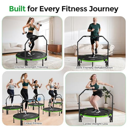 BCAN SP3 40/48" Exercise Rebounder Trampoline for Adults, Handlebar, Indoor - color: 40IN-U-Handle-Green