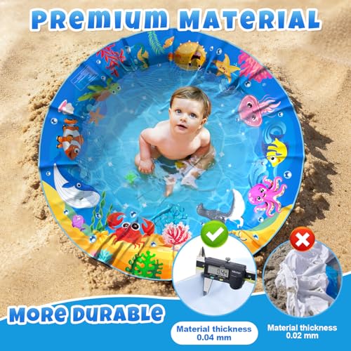 4.9 X 4.9 Feet Baby Beach Pool, Waterproof Beach Pool Blanket for Toddler, 2 in 1 Toddler Paddling Pool with Carrying Bag, Collapsible Beach Puddle Mat for Boys Girls Kids Infant Outdoor Beach Toys - color: Ocean Blue-3