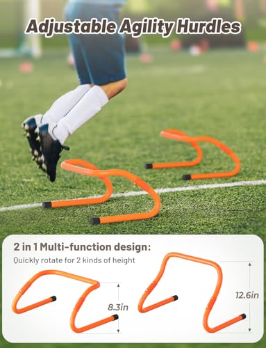 GHB Agility Hurdles 5/6 Pack Foldable Speed Agility Training Hurdles Adjustable Sturdy Hurdles Training Equipment Set with Carry Bag for Amateur, Athletes, Soccer, Basketball