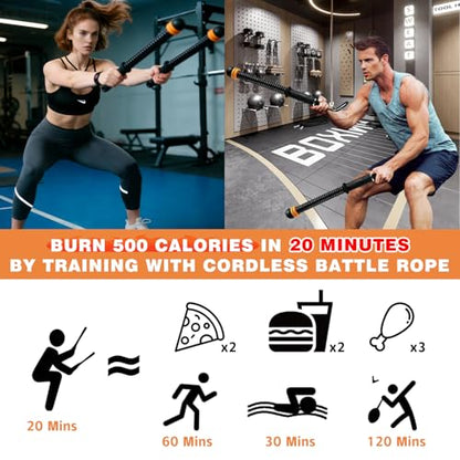 Ropeless Battle Ropes, Portable Cordless Battle Ropes with Sliding Weight Rings for Customizable Intensity, Home Training Kit with Storage Bag, Spring Stick for HIIT Strength & Muscle Training