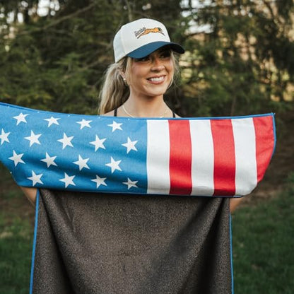 Sprints Athletic Running Towel, Full-Sized, Car Seat Cover - Performance Microfiber (American Flag w/Snaps) - color: American Flag W/ Snaps