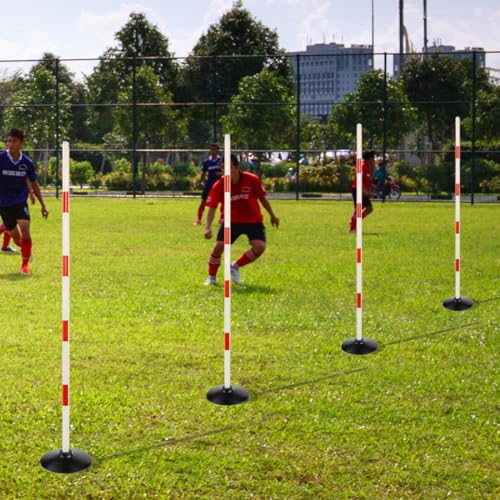 Red-White Soccer Agility Pole Set Rubber Base Dribbling Stick Traffic Warning Sign Pole Multifunctional Training Pole - color: Pack of 12, style: 4.9 FT