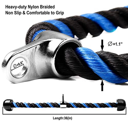 Deluxe Tricep Rope Pull Down Cable, 27 & 36 Inch Rope Length, Easy to Grip & Non-Slip Cable Attachment for Gym Workout Exercise