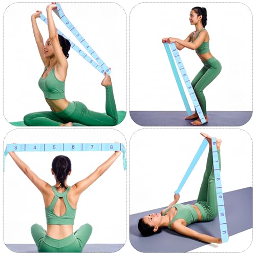 Yoga Bands For Stretching 11 Loops Yoga Stretch Strap With Loops Elastic Physical Pilates Stretch Band For Flexibility(Blue)