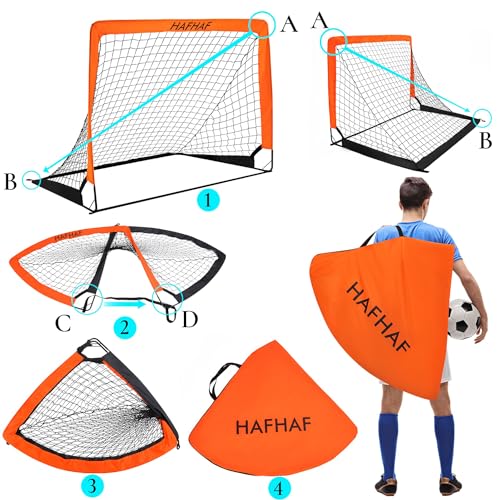 HAFHAF Soccer Goals for Backyard 4x3ft Kids Soccer Net Set with Ball - color: Orange