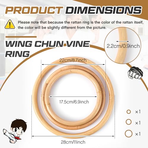Blueweenly 3 Pcs Kung Fu Ring Wing Chun Wing Chun Training Equipment for Training Kung Fu - color: Rattan, size: 7, 9, 11 Inches