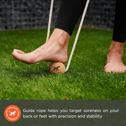 Tiger Tail ReGreen 2.6 Ball Massage-on-a-Rope Cork Roller Ball + 50" Cotton Rope - Deep Tissue Massage: Feet, Legs, Neck, Back – Trigger Point Therapy - Relieve Muscle Soreness & Recovery