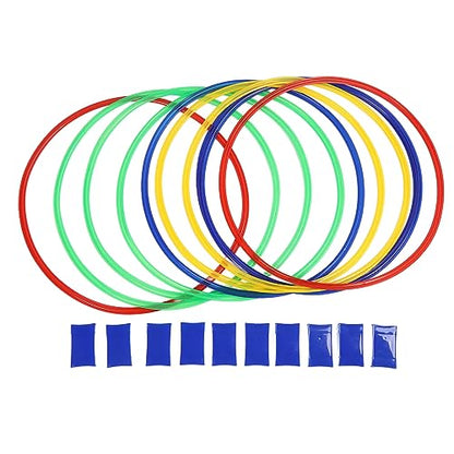 Hopscotch Hoop Hand Foot Coordination Sensory Training Plastic Hoops Pack of 10 Combination with 10 Buckles for Jumping Activities (Extra Large Size)