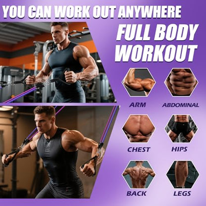 WHATAFIT Resistance Bands, Exercise Bands, Workout Bands with Handles, Door Anchor and Ankle Straps, 5 Resistance Levels Fitness Bands for Strength Training, Physical Therapy, and Home Gym Equipment