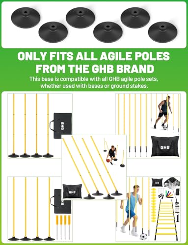 GHB Rubber Base 6 Pack Compatible Agility Poles Sports Soccer Training Extention,Detachable Speed Training Equipment Football Accessories