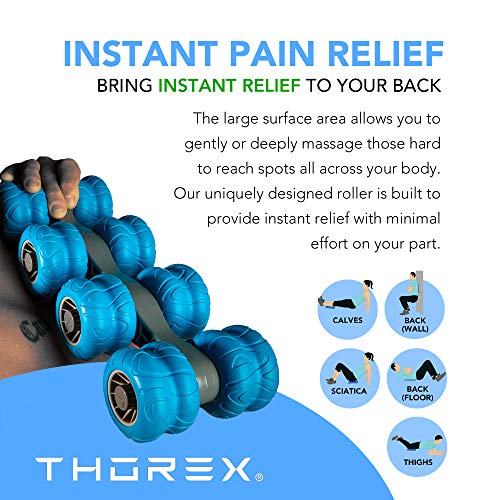 8-Wheel Back Massager and Neck Knot Remover - Chiropractor Approved Manual Deep Tissue Massage Tool for Upper Back, Trapezius Pain Relief and Trigger Point Therapy - Self Recovery Muscle Stick
