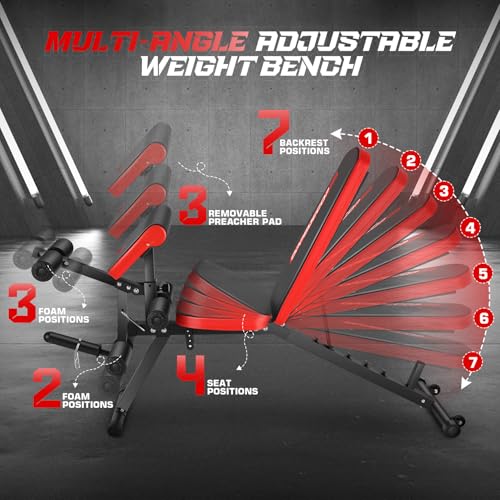 OPPSDECOR Adjustable Weight Bench with Leg Extension and Leg Curl, Workout Bench Press Preacher Curl Bench with Wheels, 800 LBS Flat/Incline/Decline Sit-Up Bench Gym Bench for Home Workout