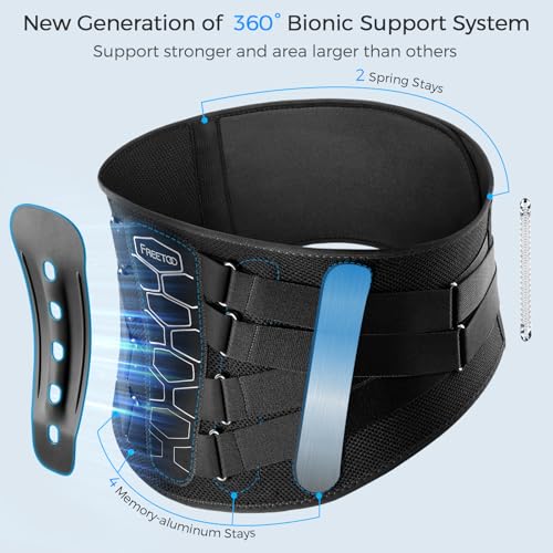 FREETOO Back Brace For Lower Back Pain Relief, Back Support Brace Men Women - size: X-Large (Waist: 47.2～53.9 Inch)