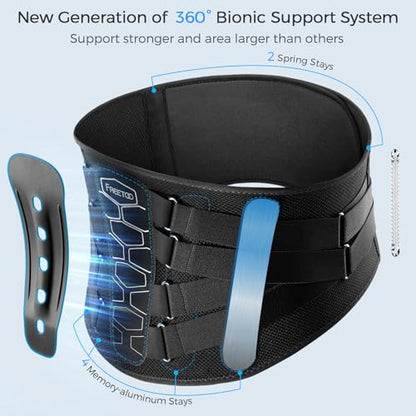 FREETOO Back Brace For Lower Back Pain Relief, Back Support Brace Men Women - size: X-Large (Waist: 47.2～53.9 Inch)