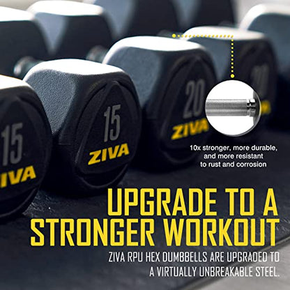 ZIVA Premium Hex Dumbbells – Commercial Grade Rubber Urethane Coated Free Weights for Strength Training, Weightlifting, Home Gym – Durable Steel Core – Sold in Pairs and Sets - style: o) 45lb BK