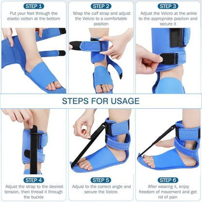 Upgrade Plantar Fasciitis Night Splint & Relief Brace with Adjustable Straps - Support for Achilles Tendonitis, Heel Spur Pain, Day & Night Use (1, Blue) - color: Blue