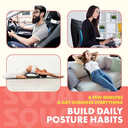 Lower Back Stretcher Device, Ergonomic Lumbar Support Back Massager, Multi-Level Traction, Foam Cushion with Pressure Points, 30-Day Digital Workout Program, for Home, Gym, Car & Yoga Mat Use