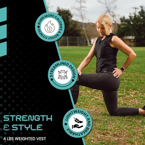 Challenge Weighted Workoutwear Weighted Vest for Women - 4 lb Body Weight Vest with Flexible Thin Weights - Removable Weights for Walking, Running, Cardio, Strength Training, Weight Loss