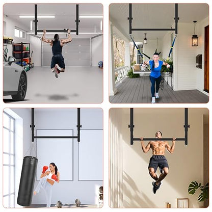 48" Ceiling Mount Pull Up Bar, Heavy Duty Multi-Grip Rafter Chin Up Bar for Garage/Basement/Backyard Ceiling Beam, Adjustable Height&Supports to 650 Lbs