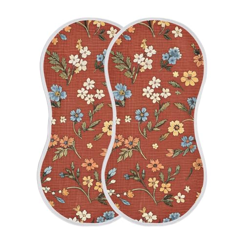 Boho Floral Red Orange Muslin Burp Cloths 1 Pack - Extra Large 22"x11", 4-Layer Soft Absorbent Cotton, Waterproof Backing, Baby Drool Rags for Newborn