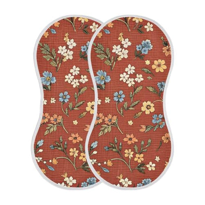 Boho Floral Red Orange Muslin Burp Cloths 1 Pack - Extra Large 22"x11", 4-Layer Soft Absorbent Cotton, Waterproof Backing, Baby Drool Rags for Newborn