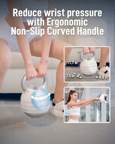BYZOOM FITNESS Pure Series Adjustable Kettlebell 30/40/50LB - 5-IN-1 Weight Change, Patented Quick-Change Machenism, Ergonomic Curved Handle for Home Gym, Strength Training, HIIT, White OR Black - color: 40LB White