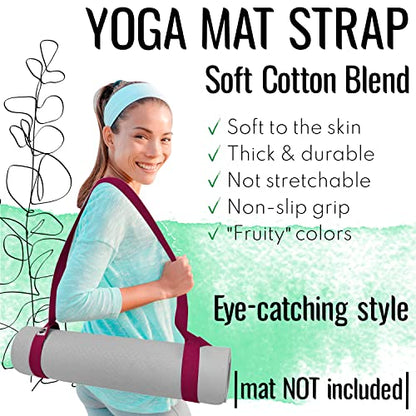 TECEUM Yoga Mat Strap – Extra Soft & Thick Cotton Carrier for All Mats - color: Deep Raspberry, size: 64 IN