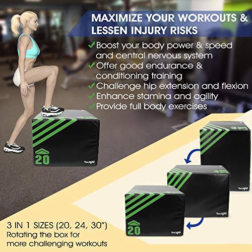 Yes4All 3 in 1 Foam Plyometric Jump Box for Training & Conditioning - Plyo Jump Box for Fitness Workout Exercise - color: Green and Black