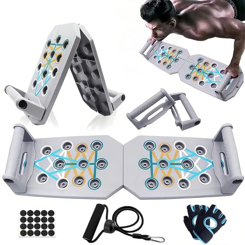 LINGPENG 20-in-1 Push Up Board - Portable Home Gym Equipment with Resistance Bands, Non-Slip Handles & Gloves | Color-Coded Full Body Workout System for Chest/Shoulders/Back/Arms