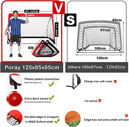 Poray Portable Soccer Goal Pop Up Soccer Net for Kids and Adults with 210D Oxford Fabric & Extra Stakes,Birthday Gift & Fun for Backyard and Soccer Training