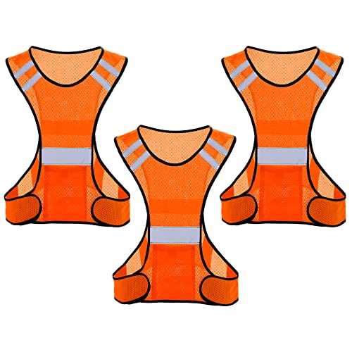 TCCFCCT Reflective Running Vest, High Visibility Running Gear with Large Pocket - color: 3 Pack Mesh Orange