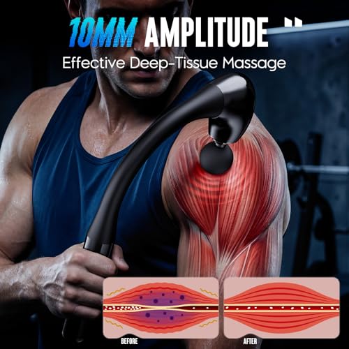 Massage Gun with Upgraded Extension Handle, Portable 10MM Massage Gun Deep Tissue, Back Massager, Muscles/Neck/Shoulders/Waist/Legs Massager, Gifts for Men
