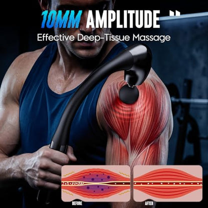 Massage Gun with Upgraded Extension Handle, Portable 10MM Massage Gun Deep Tissue, Back Massager, Muscles/Neck/Shoulders/Waist/Legs Massager, Gifts for Men