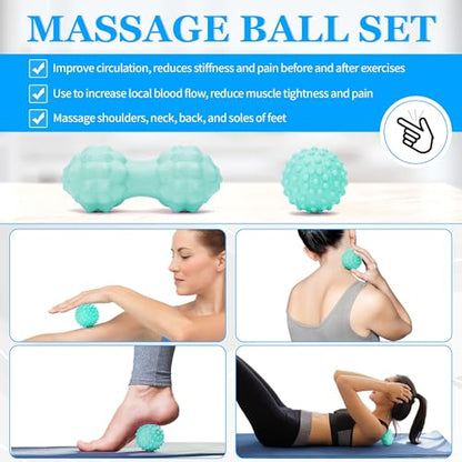 All in One Yoga Wheel Set, Soft Foam Roller Wheel for Back Pain & Stretching, Yoga Blocks 2 Pack with Strap, Trigger Point Therapy Massage Ball for Deep Tissue, Yoga Starter Kit for Beginner