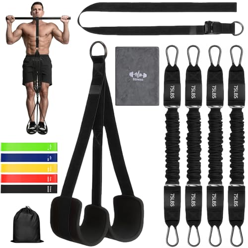 Pull Up Assistance Bands, Heavy Duty Resistance Bands for Pull Up Bar, 75-300lbs Adjustable Assist Bands with 5 Loop Bands & Cooling Towel, Home Gym Fitness for Men Women