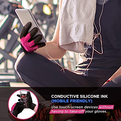 RDX Weight Lifting Gloves Gym Workout, Full Finger Touch Screen, Breathable Anti Slip Padded Palm Protection, Fitness Strength Training Powerlifting HIIT WOD Exercise, Men Women Home Gym Cycling - color: PINK, size: Large