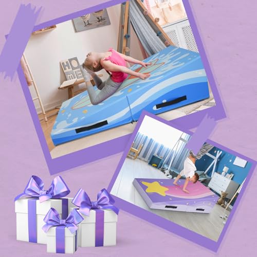 Kangaroo Hoppers Gymnastics Cheese Wedge Mat for Kids Ages 1-12, 3 Sizes Folding Incline Tumbling Mat with High-Density EPE Foam and Removable PVC Leather Cover, Portable Home Gym Training Equipment for Toddlers, Beginners and Young Gymnasts