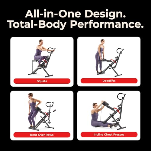 Sunny Health & Fitness Smart Heavy Duty Row-N-Ride, Squat Assist Trainer for Full Body Workout, 350 LB Capacity, 5-Level Resistance, Padded Seat, and Free SunnyFit App Connection – NO. 077PLUSSMART